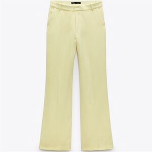 Zara NWT Large Light Yellow Wide Leg Pant Trousers Belt Loop